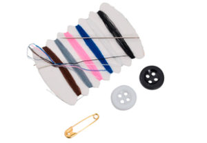 Sewing kit in flow wrap